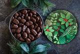 Dark Chocolate Pecans in Holiday Pine Cone Tin